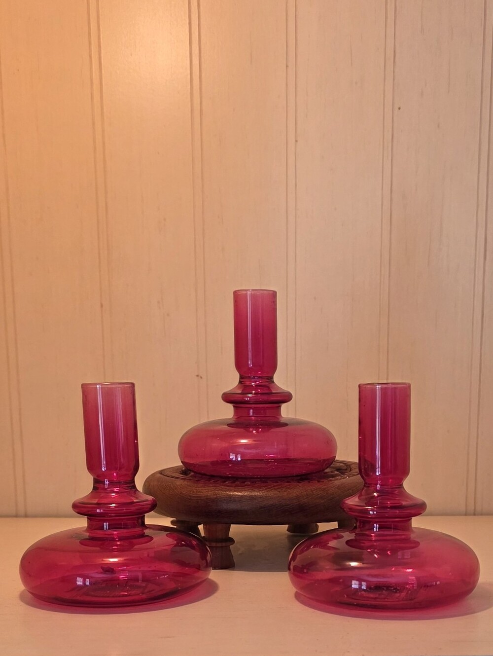 Anthropologie Hot Pink Glass Candle Holders - Trio